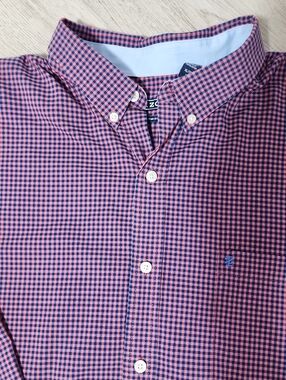 Izod Men's Pink and Navy Check Button-Down Shirt Size XL